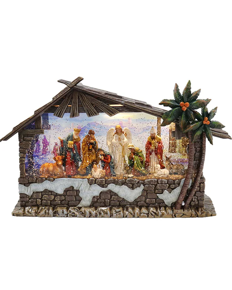 Deluxe USB Christmas LED Nativity Scene with Glitter Swirl and Music 34cm - Image 3