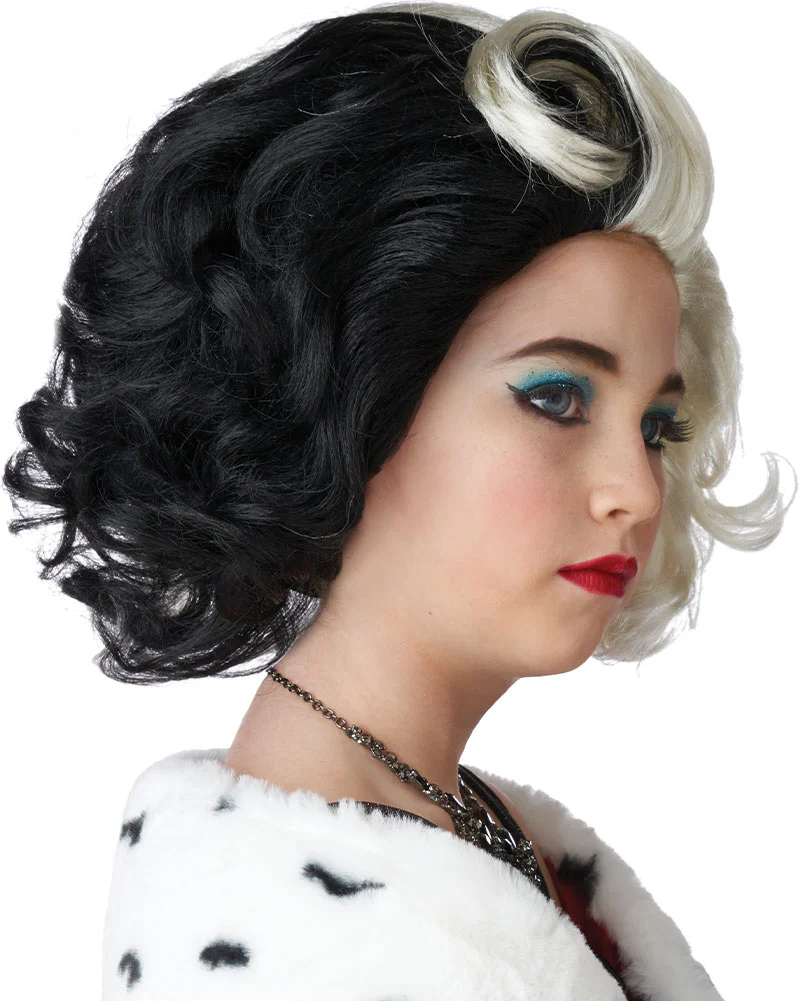 Devilish Diva Short Black and White Kids Wig - Image 2
