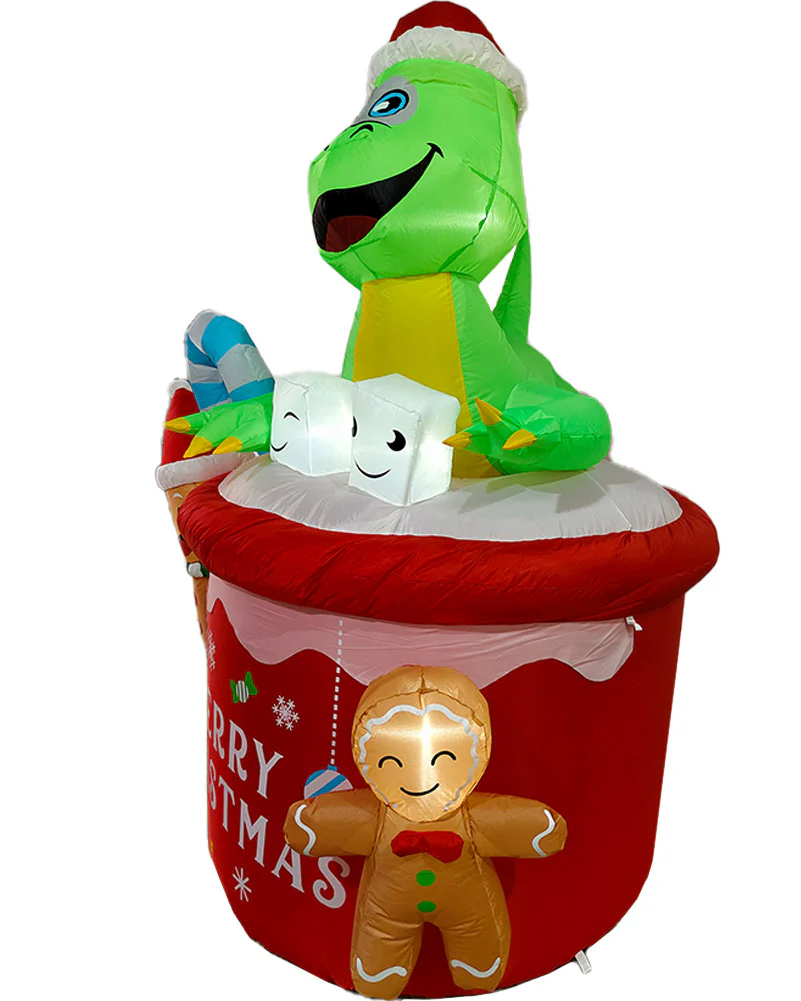 Dinosaur Gingerbread Man Cocoa Mug Christmas Lawn Inflatable 1.8m - Image 4