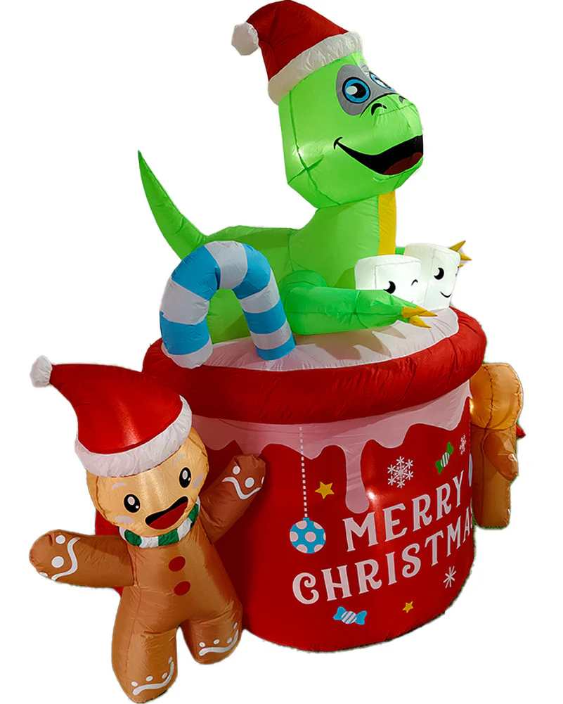 Dinosaur Gingerbread Man Cocoa Mug Christmas Lawn Inflatable 1.8m - Image 5