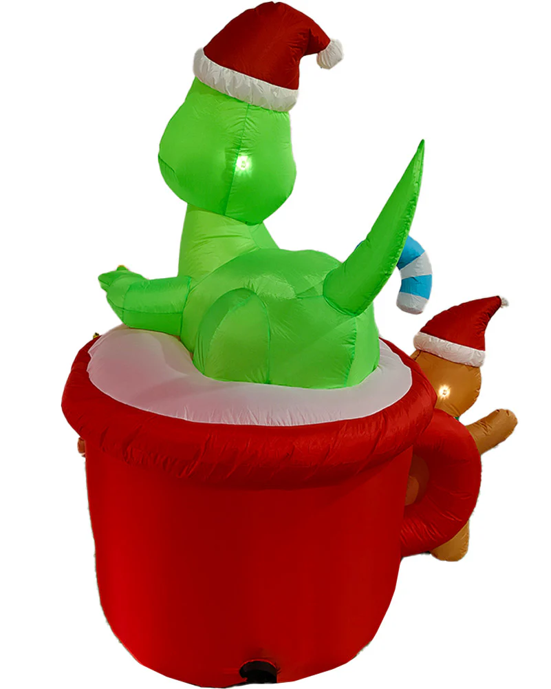Dinosaur Gingerbread Man Cocoa Mug Christmas Lawn Inflatable 1.8m - Image 6