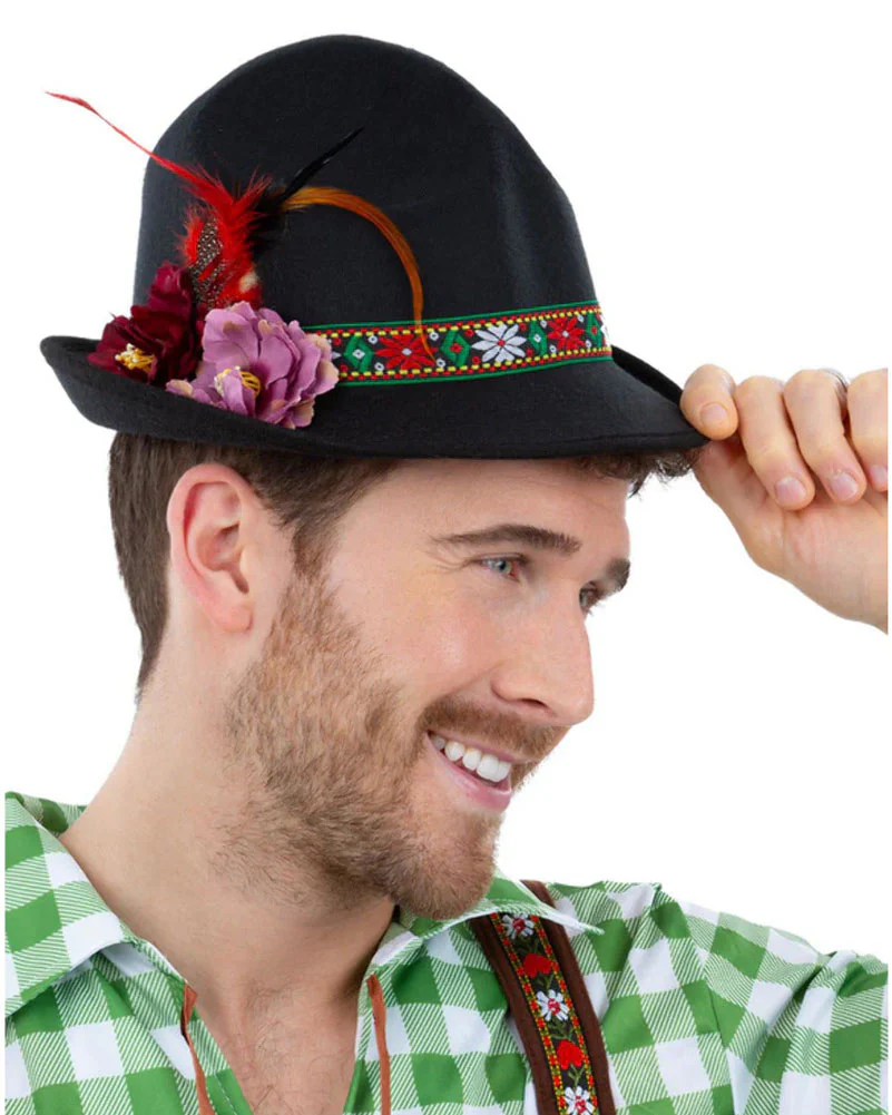 Dirndl Feathers and Flowers Black Trenker Hat - Image 2