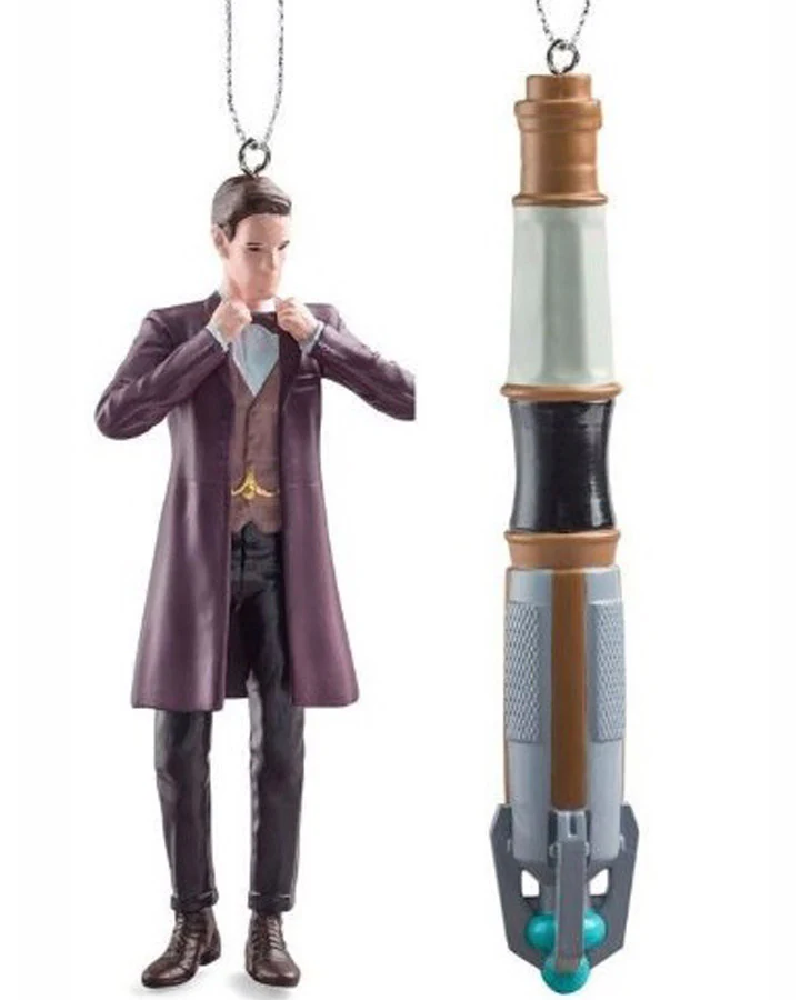 Doctor Who 11th Doctor and Sonic Screwdriver Christmas Ornaments
