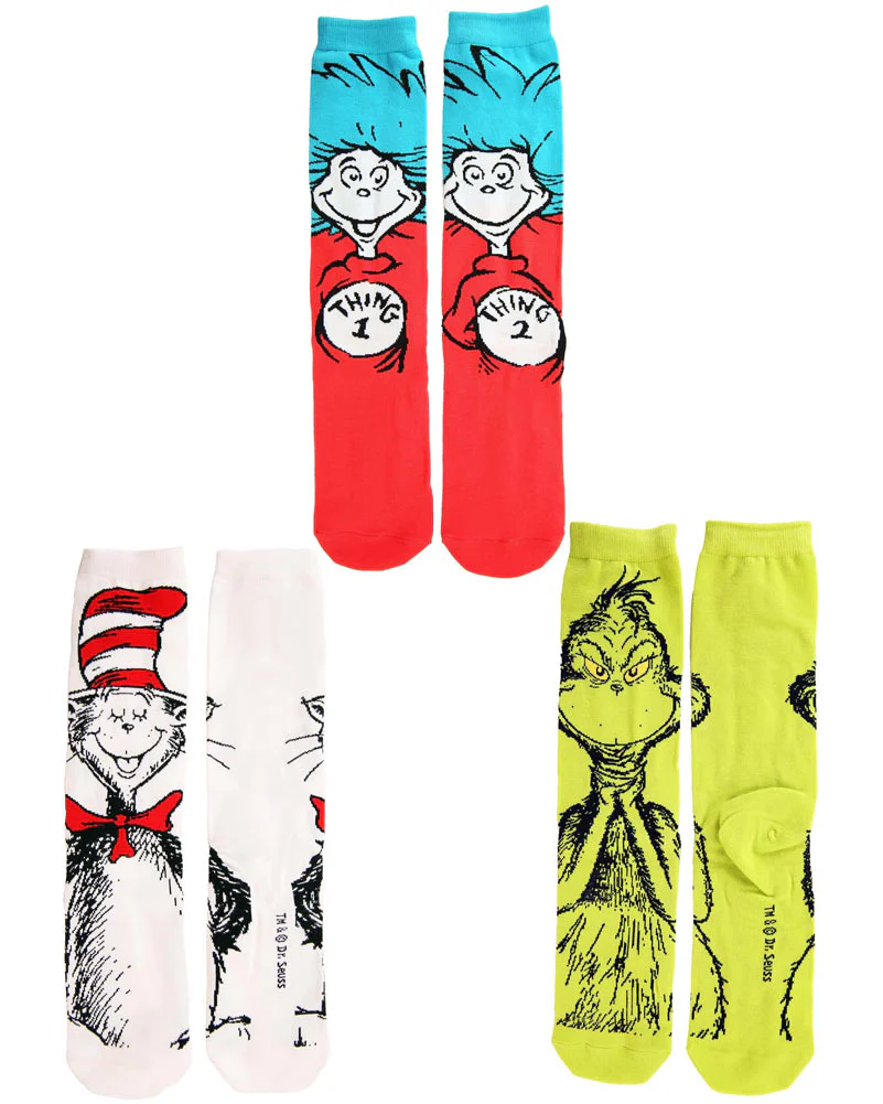 Dr Seuss Characters Adult Crew Sock Set 3 Pack - Image 6