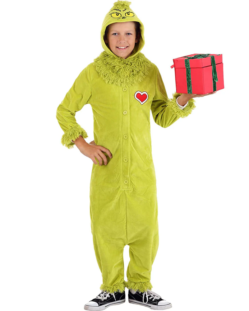Dr Seuss The Grinch Deluxe Jumpsuit Kids Book Week Costume