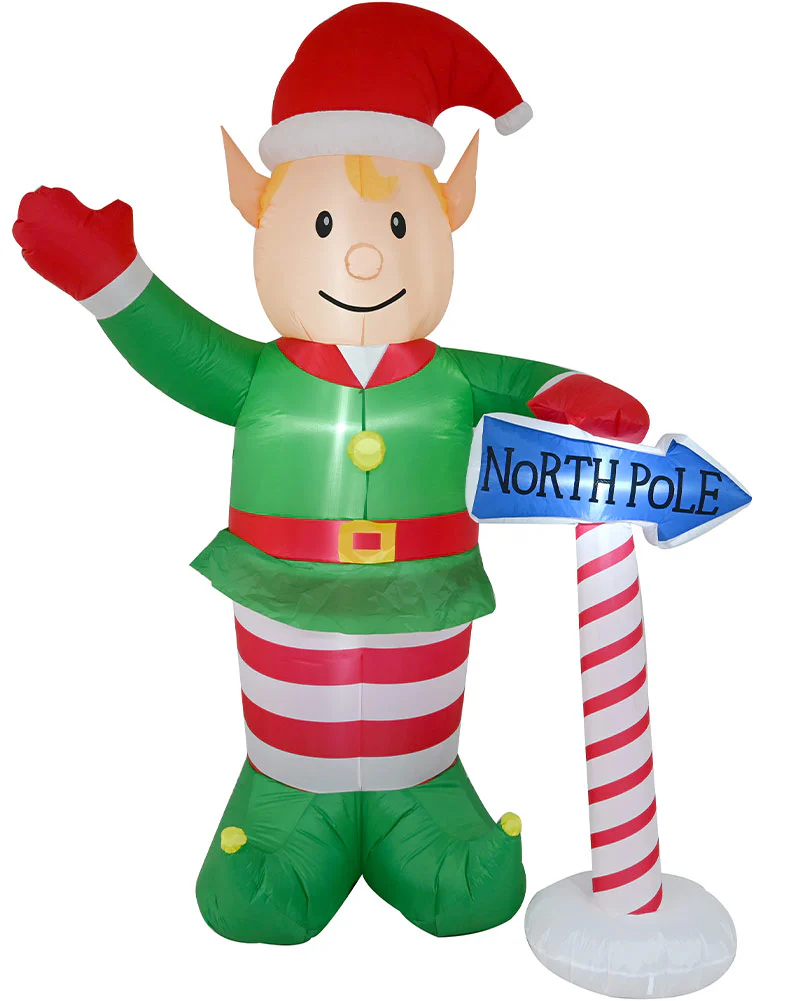 Elf with North Pole Sign Christmas Lawn Inflatable 2.4m - Image 2