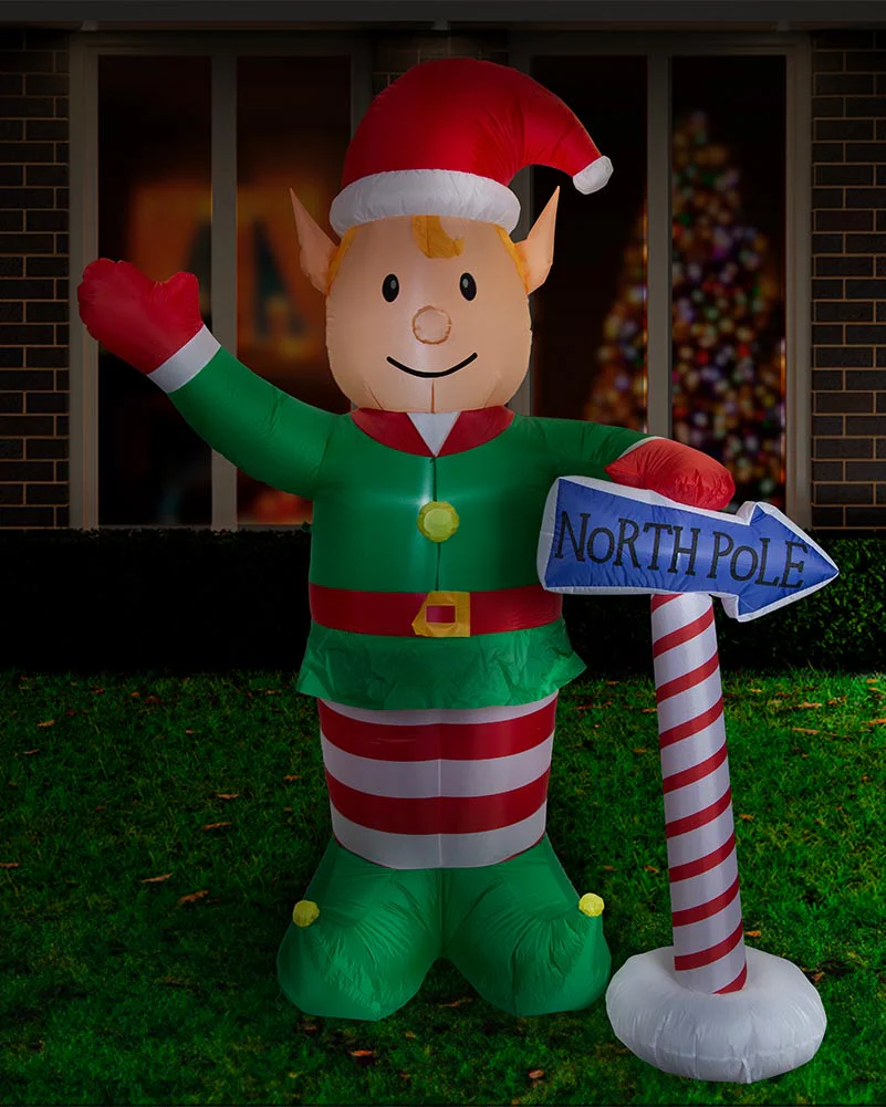 Elf with North Pole Sign Christmas Lawn Inflatable 2.4m - Image 3