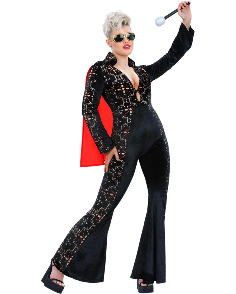 Elvis Black Rhinestone Womens Costume