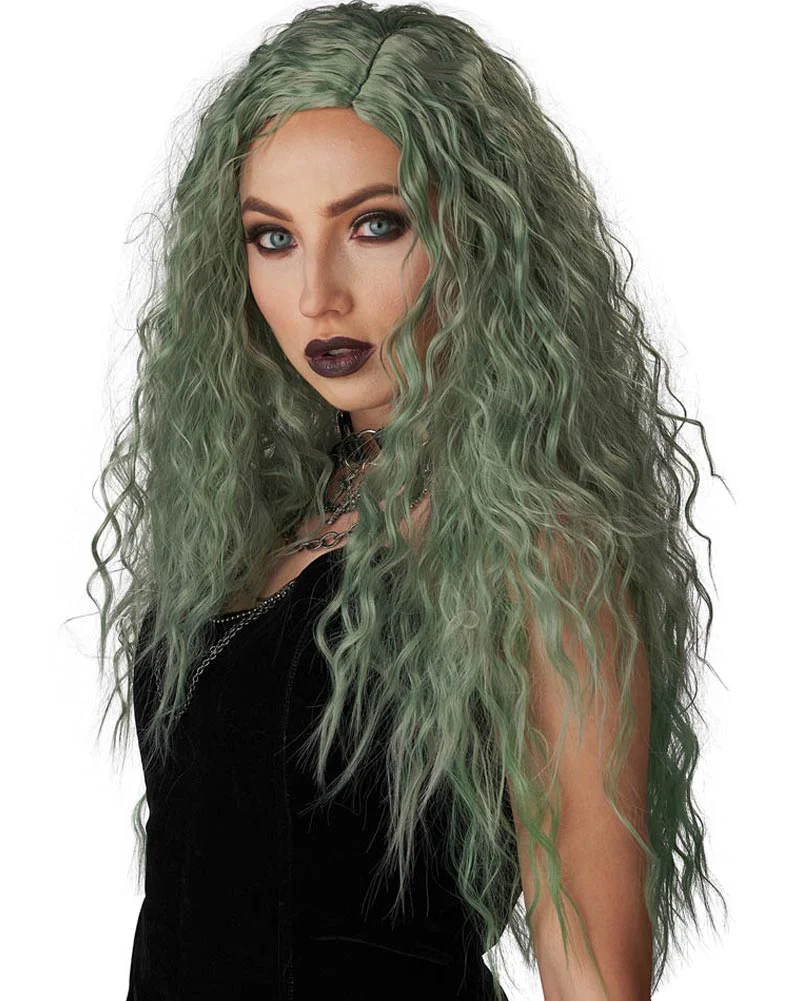 Enchanted Waves Long Curly Green Wig - Image 2