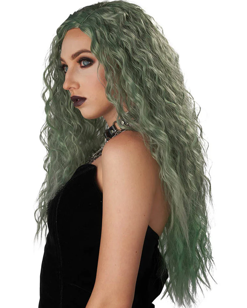 Enchanted Waves Long Curly Green Wig - Image 3