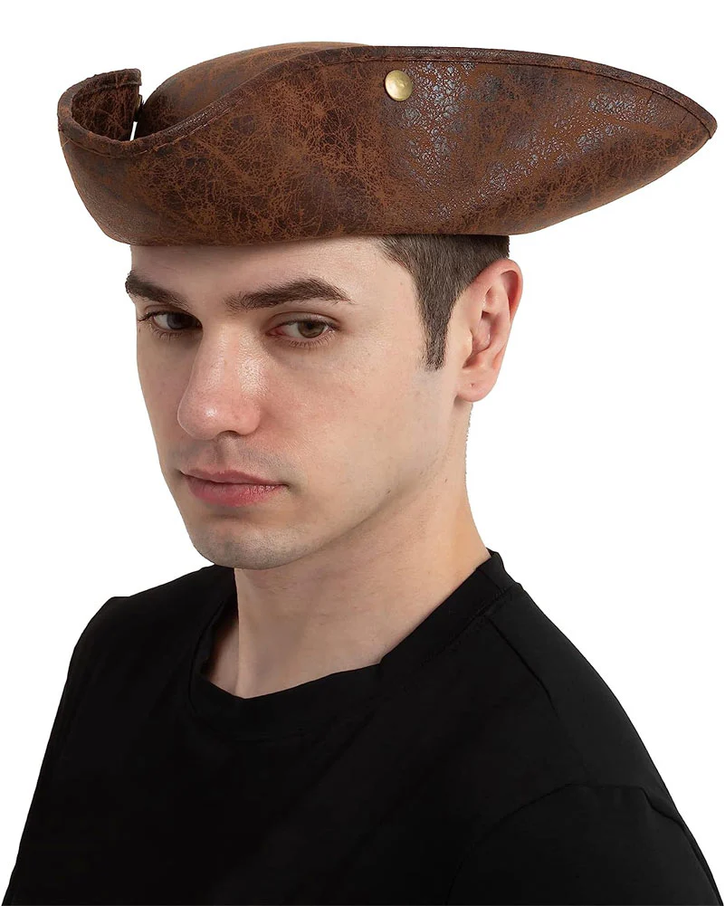 Faux Leather Colonial Tricorn Pirate Hat - Image 3