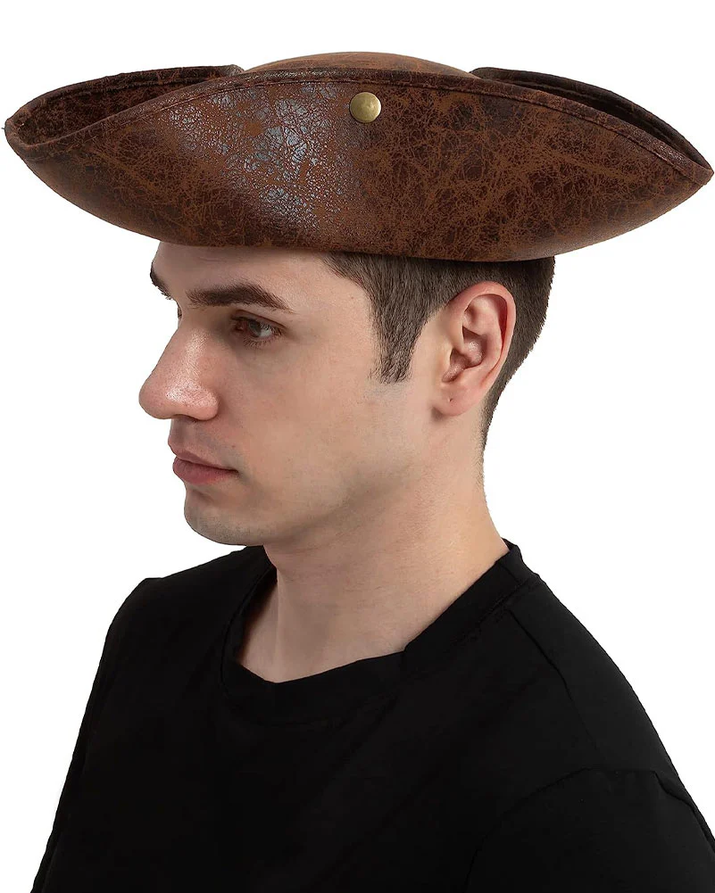 Faux Leather Colonial Tricorn Pirate Hat - Image 5