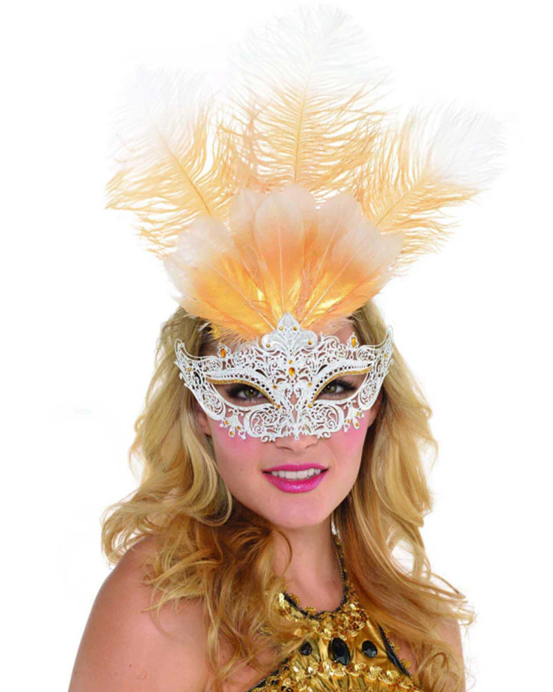 Filigree Feather White Eye Mask