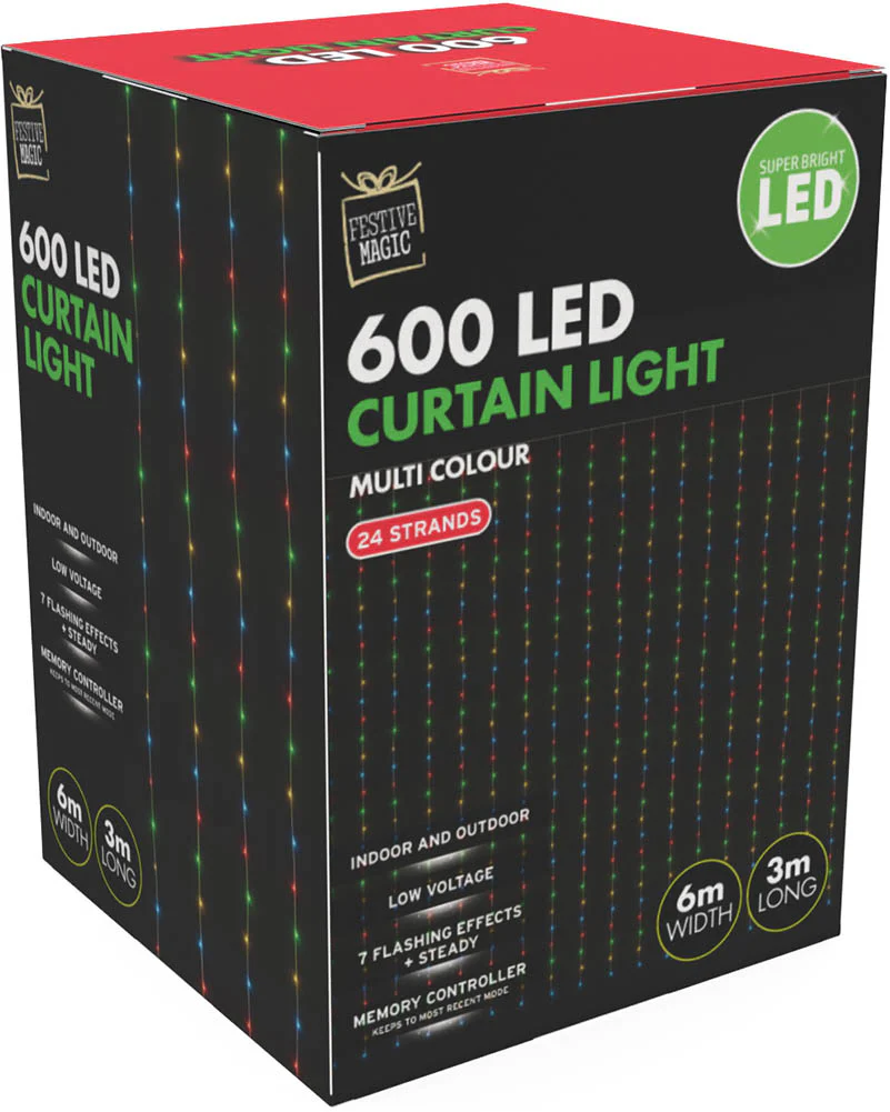 Flashing Multicolour 600 Piece LED Curtain Lights 6m - Image 2
