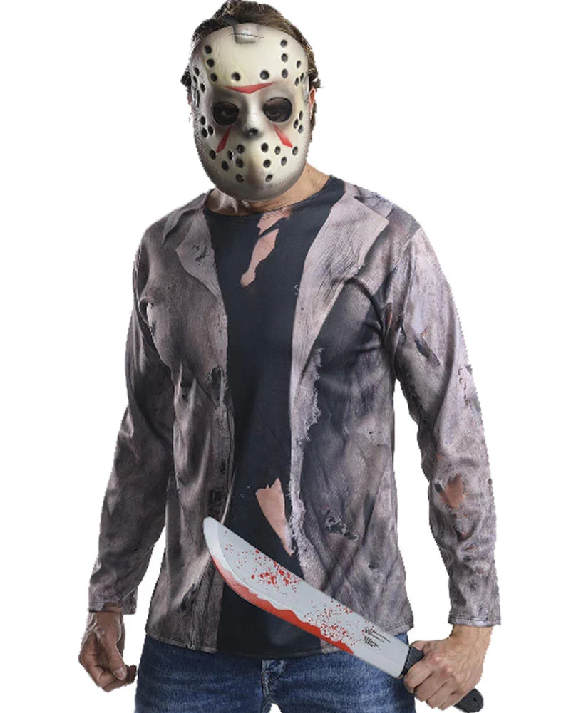 Friday the 13th Jason Deluxe Mens Shirt Mask and Machete Set - Image 2