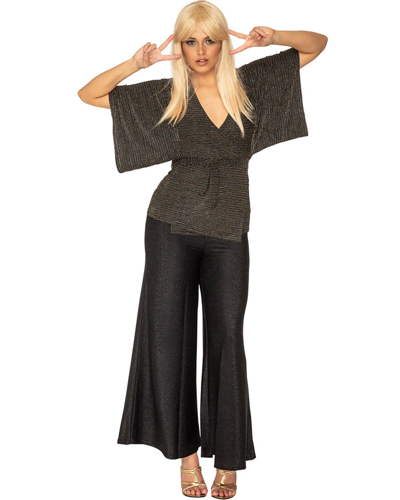 Funky Black Sparkle 70s Plus Size Womens Palazzo Pants - Image 4