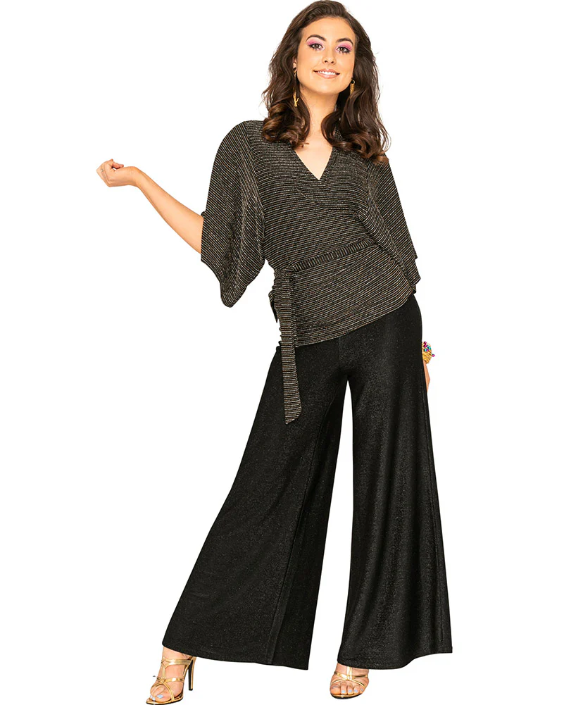 Funky Black Sparkle 70s Plus Size Womens Palazzo Pants - Image 5