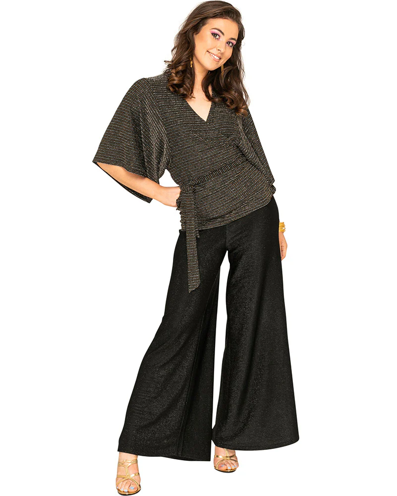 Funky Black Sparkle 70s Womens Palazzo Pants - Image 5