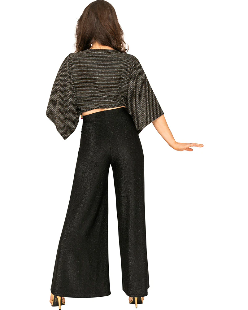 Funky Black Sparkle 70s Womens Palazzo Pants - Image 6