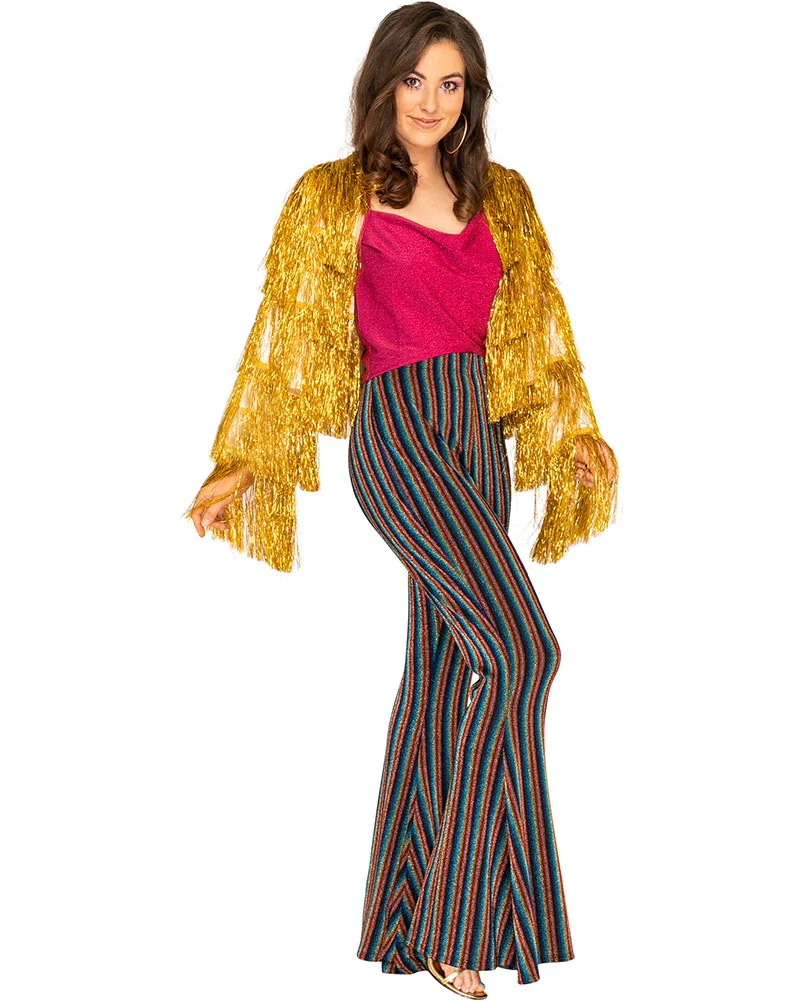 70s Funky Fringe Gold Disco Plus Size Womens Jacket - Image 2