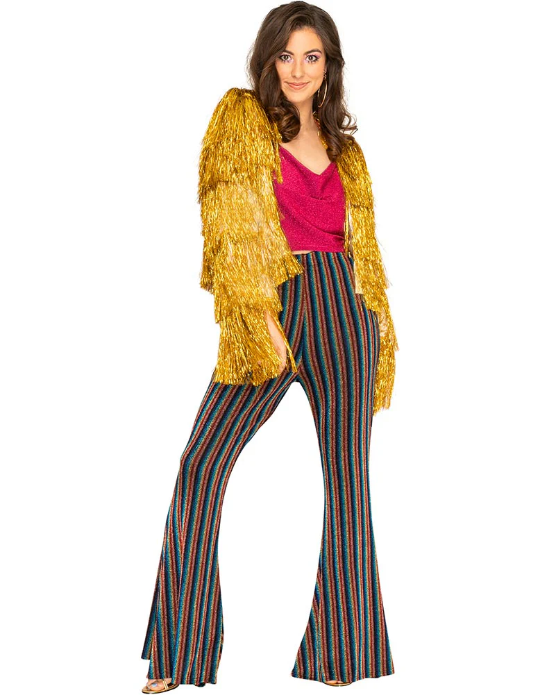 70s Funky Fringe Gold Disco Plus Size Womens Jacket - Image 3
