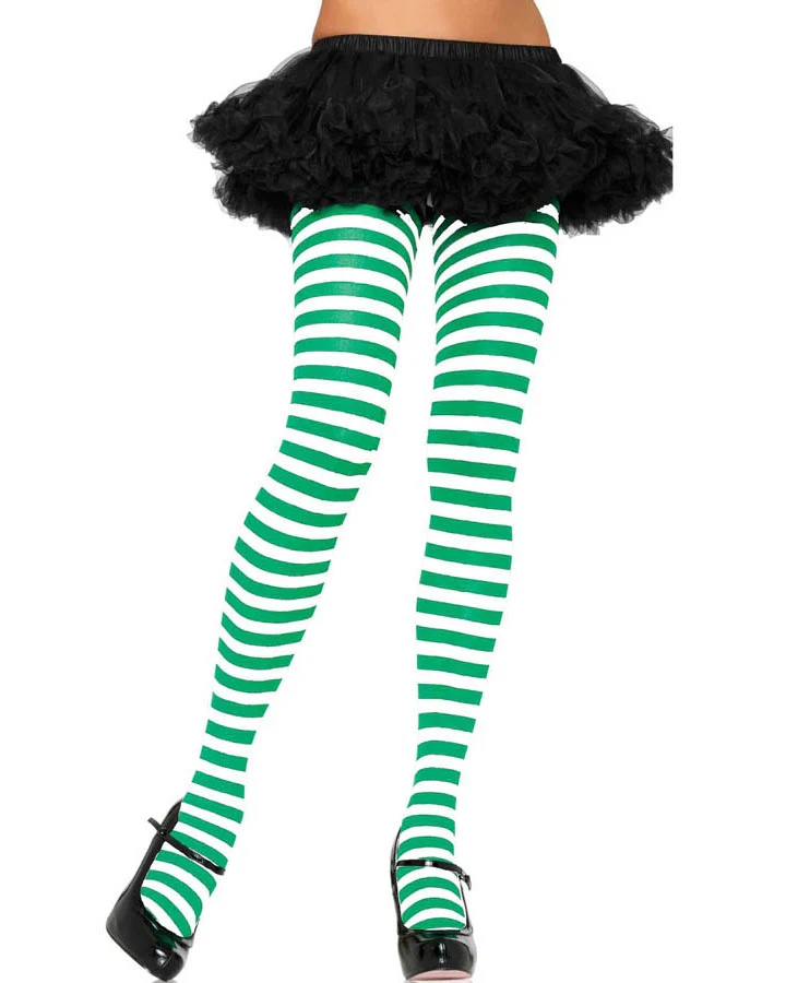 Funky White and Kelly Green Striped Tights