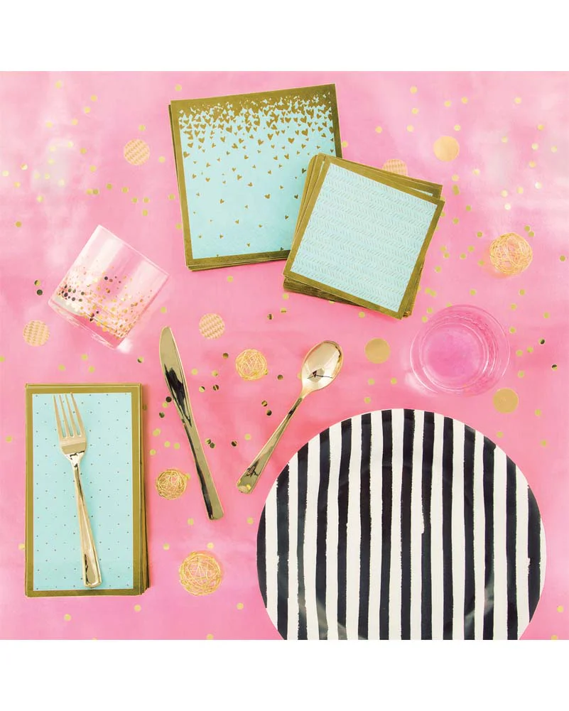 Gilded Geo Hearts Pink and Blue Lunch Napkins Pack of 16 - Image 2