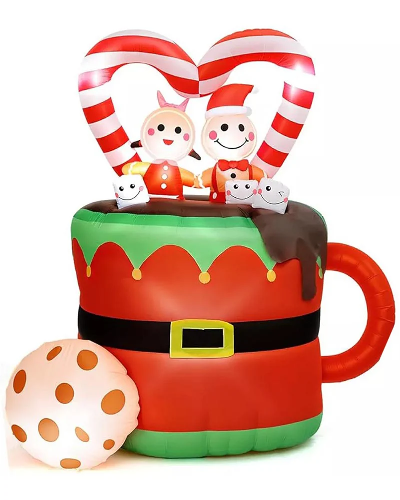 Gingerbread Couple Santa Suit Cocoa Mug Christmas Lawn Inflatable 1.5m - Image 2