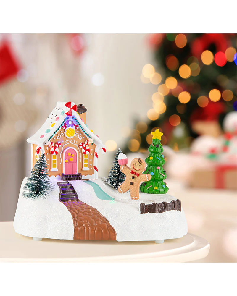 Gingerbread House Musical LED Christmas Decoration 20cm with USB - Image 4