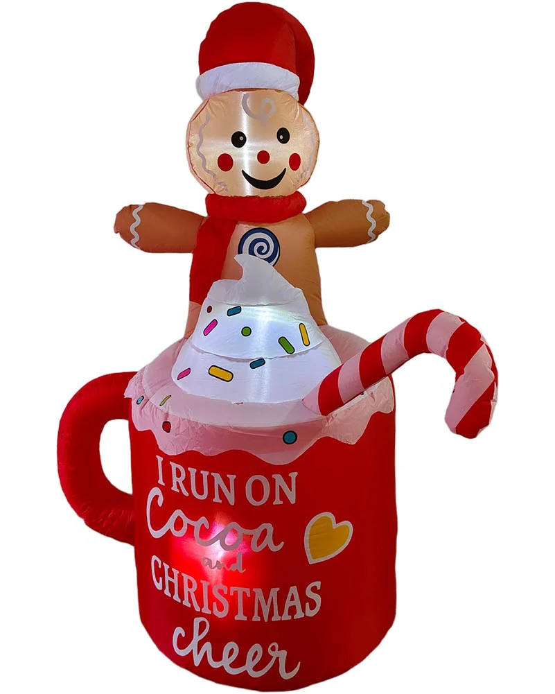 Gingerbread Man Cocoa Mug Christmas Lawn Inflatable 1.8m - Image 2