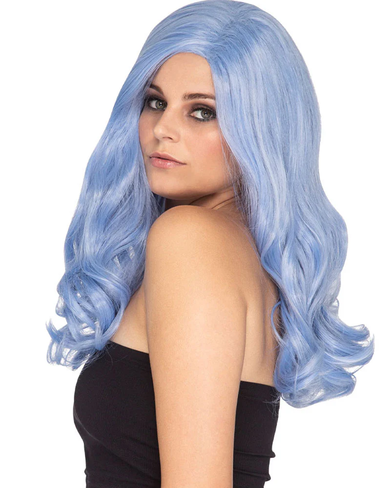 Glamour Deluxe Bubblegum Blue Long Wavy Wig - Image 2