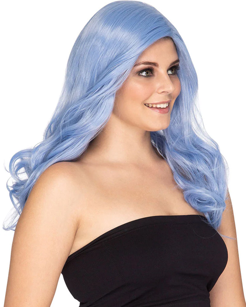 Glamour Deluxe Bubblegum Blue Long Wavy Wig - Image 3