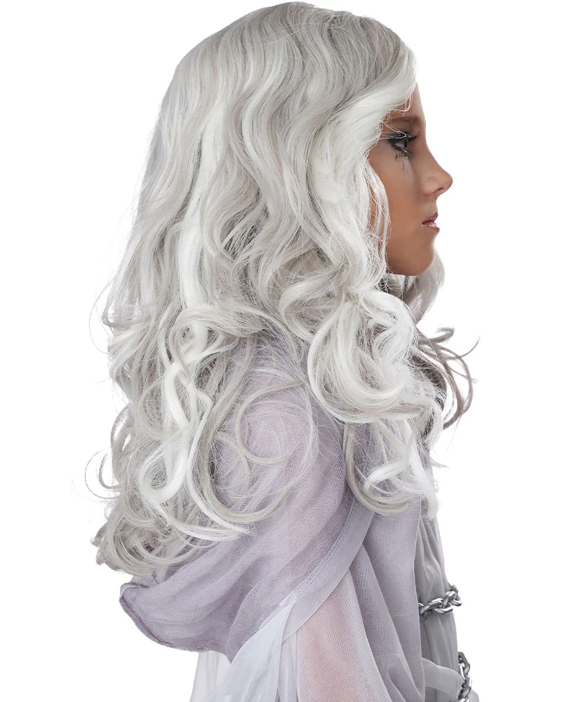 Glow in the Dark Ghost Long Grey Kids Wig - Image 6
