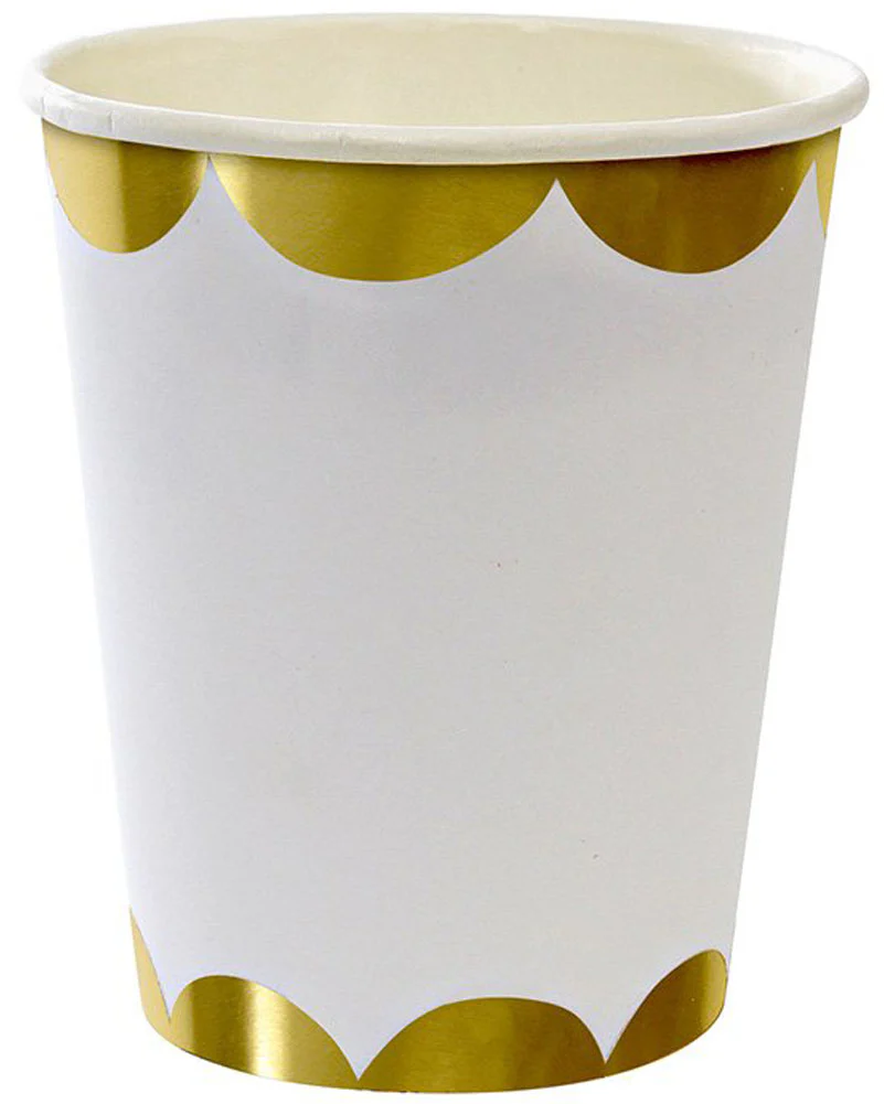 Gold 266ml Paper Cups Pack of 8 - Image 2