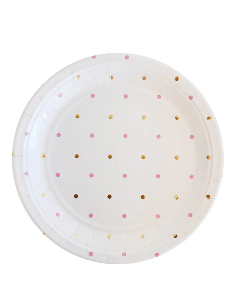 Gold and Pink Dots 23cm Paper Plates Pack of 10 - Image 2
