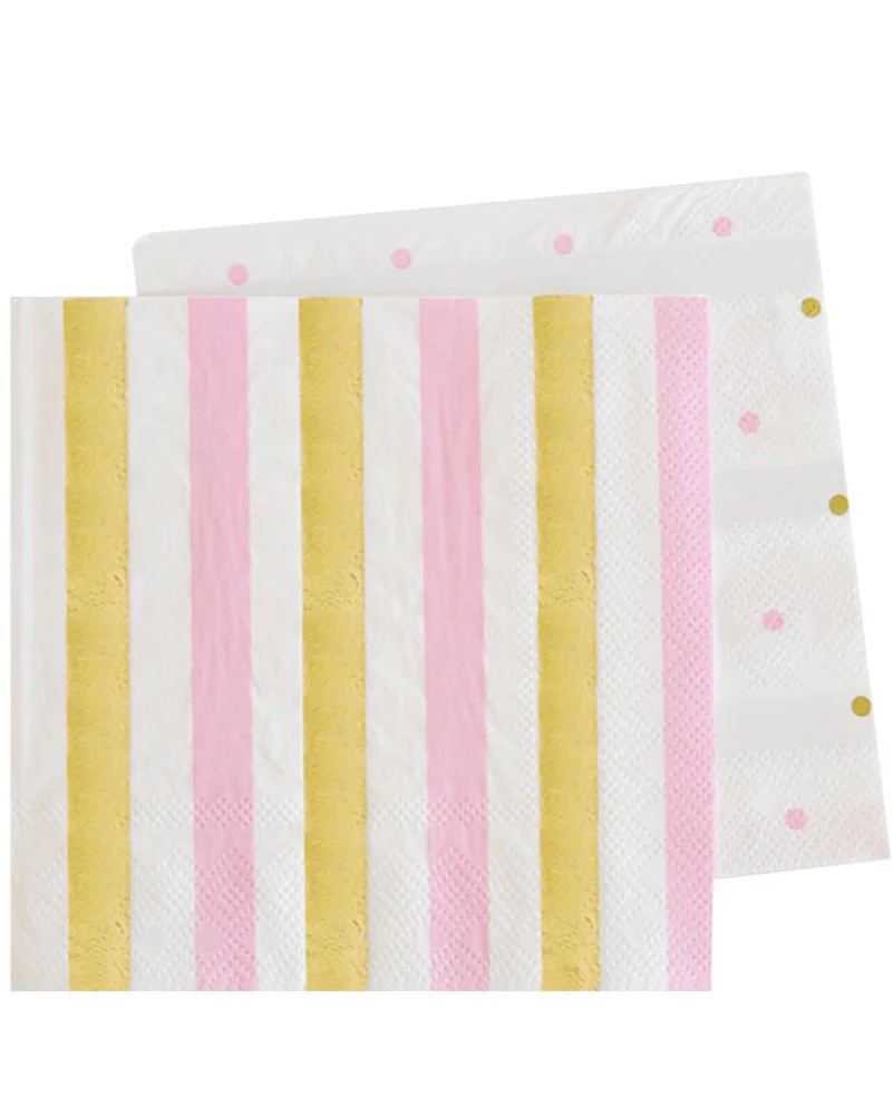 Gold and Pink Stripe and Dots 17cm Lunch Napkins Pack of 20 - Image 2