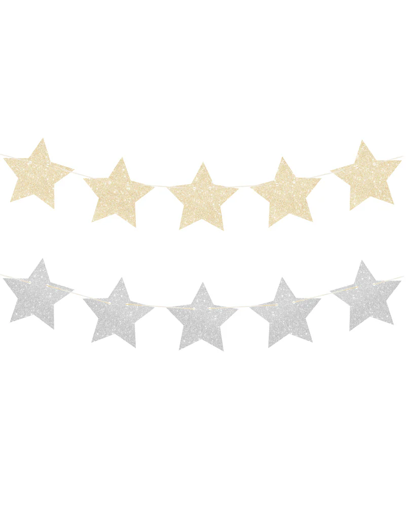 Gold and Silver Glitter Star Reversible Garland 2m