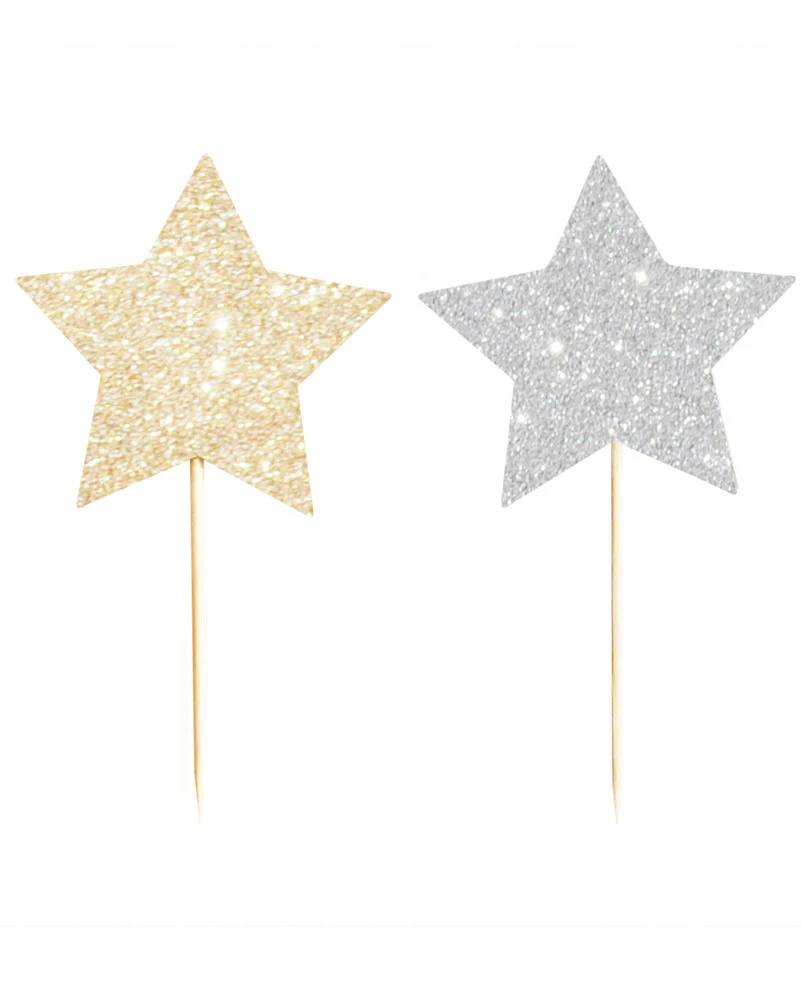Gold and Silver Stars Reversible Cupcake Topper Pack of 12 - Image 2