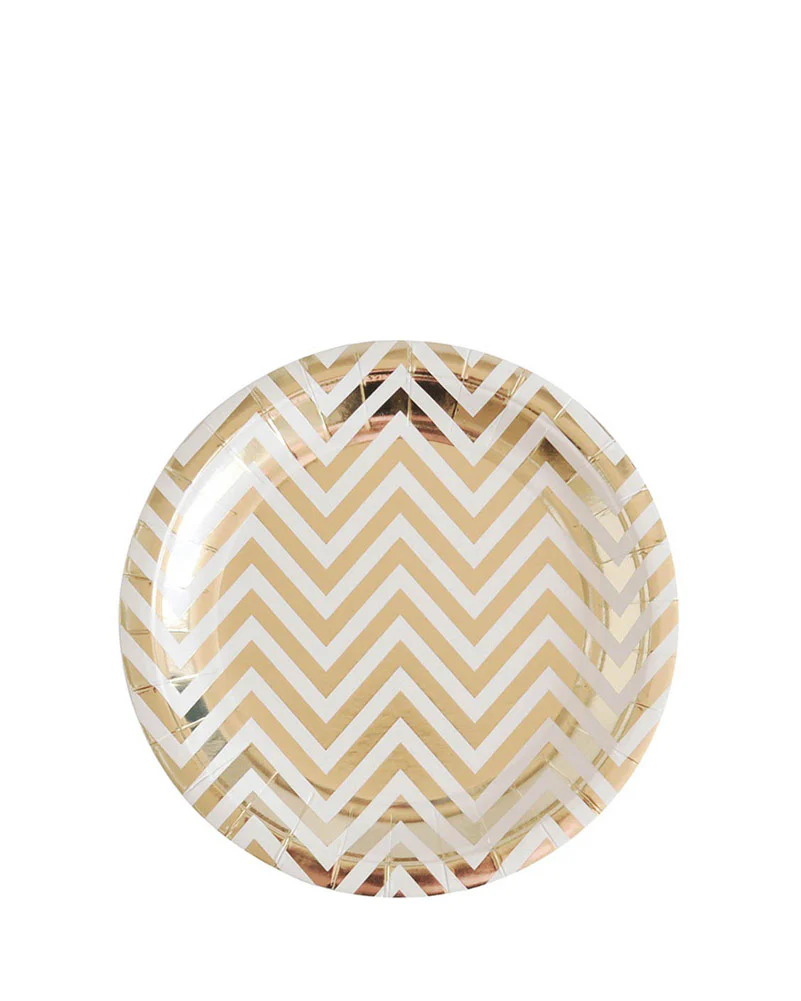 Gold Chevron 18cm Paper Plates Pack of 10 - Image 2