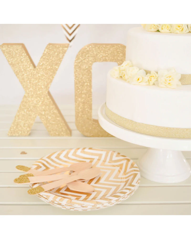 Gold Chevron 18cm Paper Plates Pack of 10 - Image 3