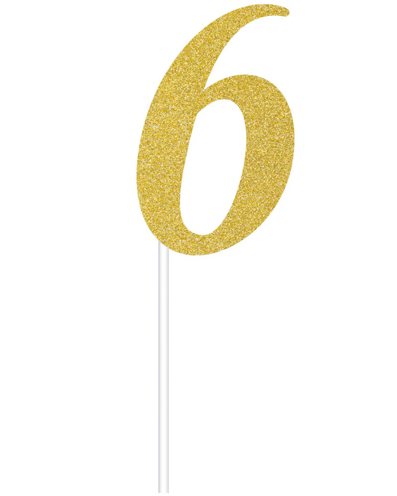 Gold Glitter 6 Cake Topper