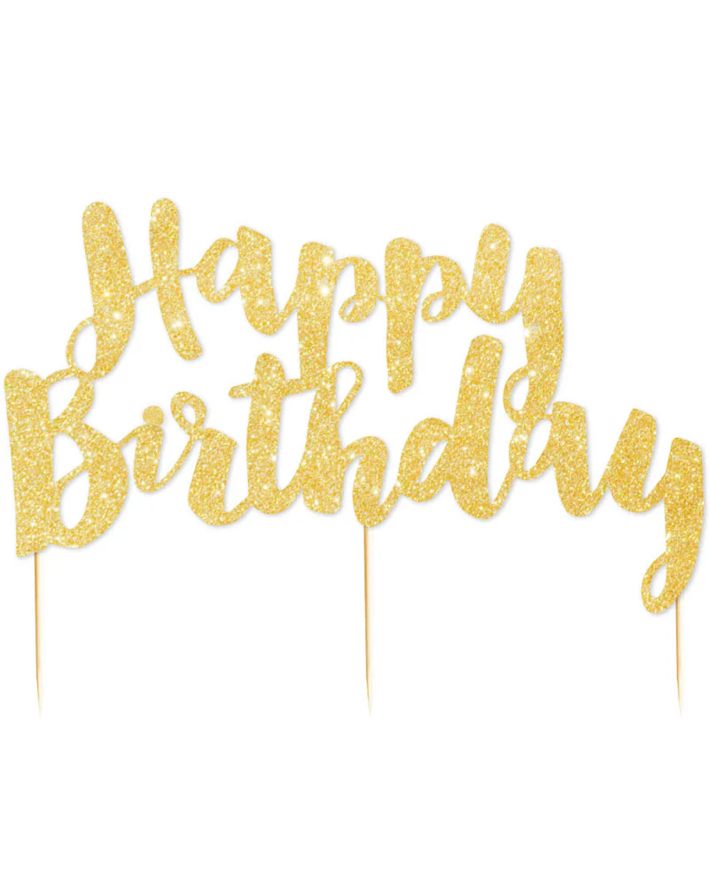 Gold Glitter Happy Birthday Cake Topper - Image 2