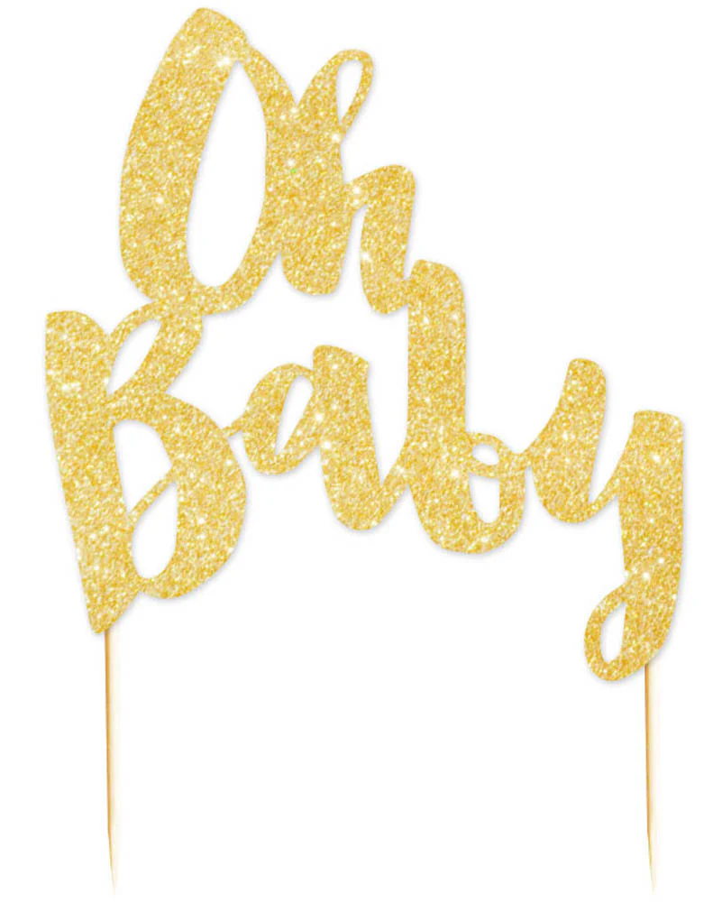 Gold Glitter Oh Baby Cake Topper - Image 2