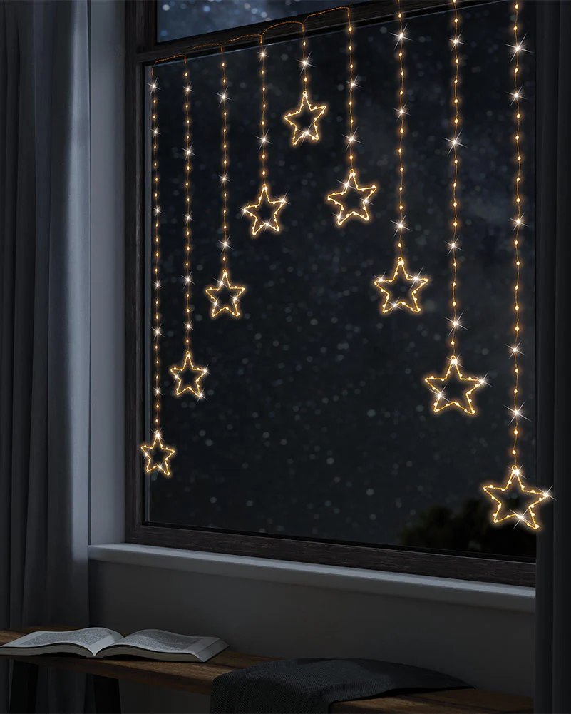 Gold LED Wire Star Curtain 1.2m - Image 4
