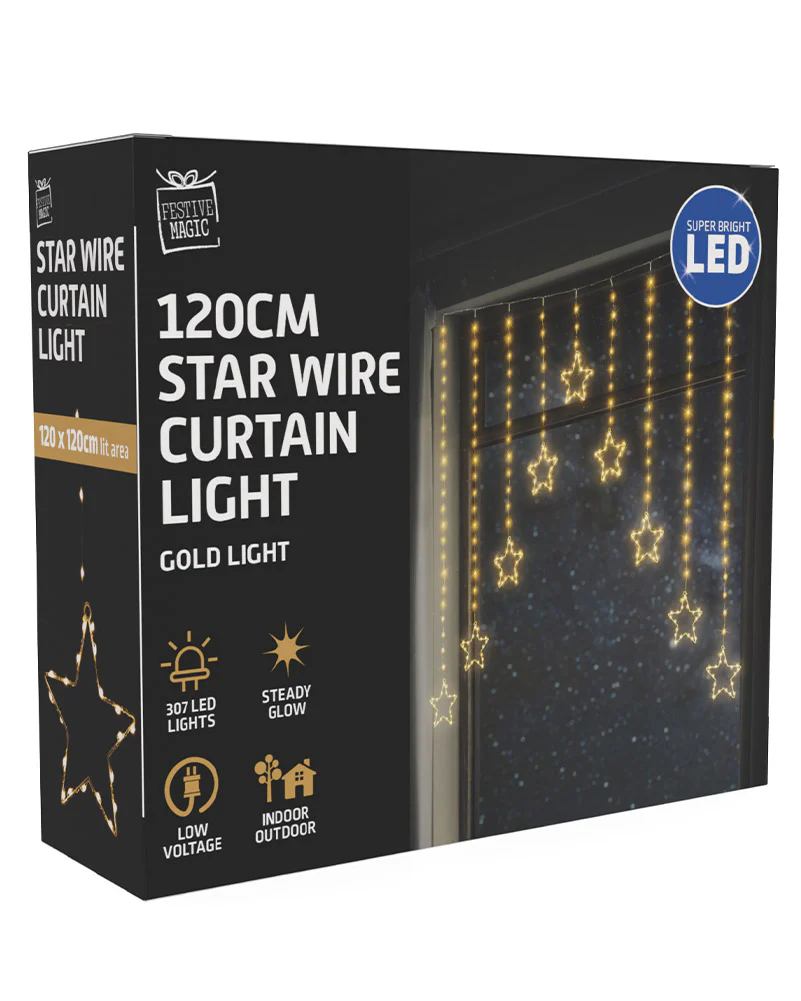 Gold LED Wire Star Curtain 1.2m - Image 5