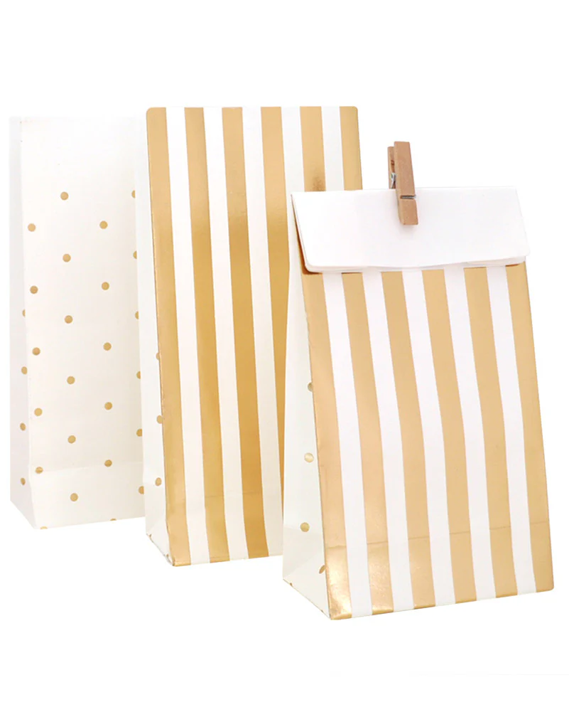 Gold Stripes and Dots Lolly Bags Pack of 10 - Image 2