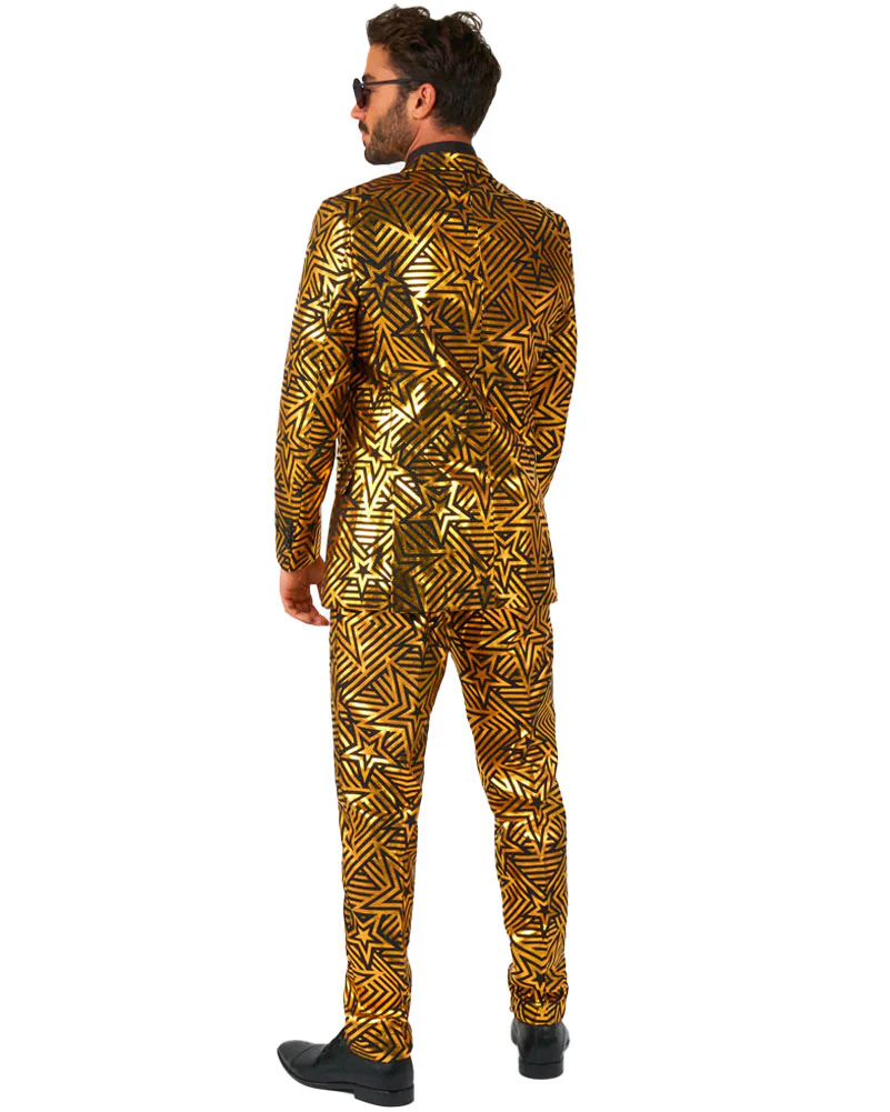 70s Golden Geo Star Opposuit Premium Mens Suit - Image 2