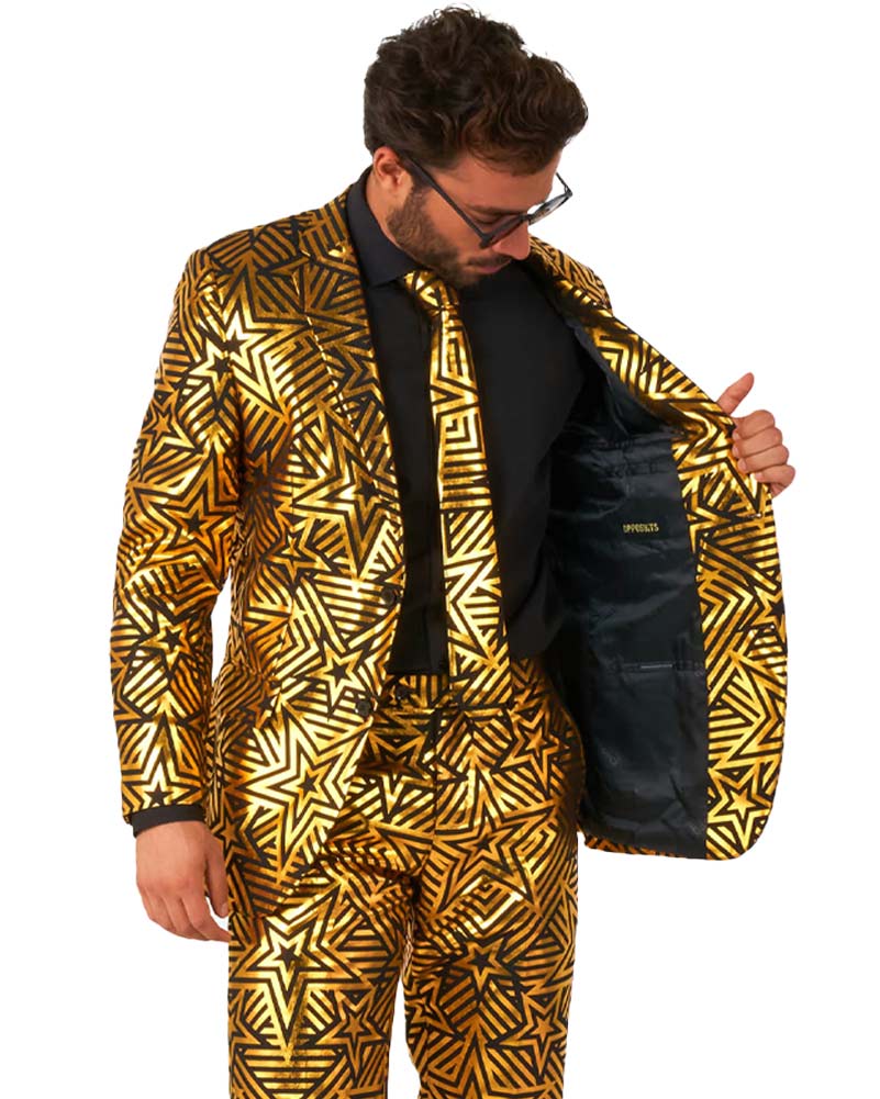70s Golden Geo Star Opposuit Premium Mens Suit - Image 4