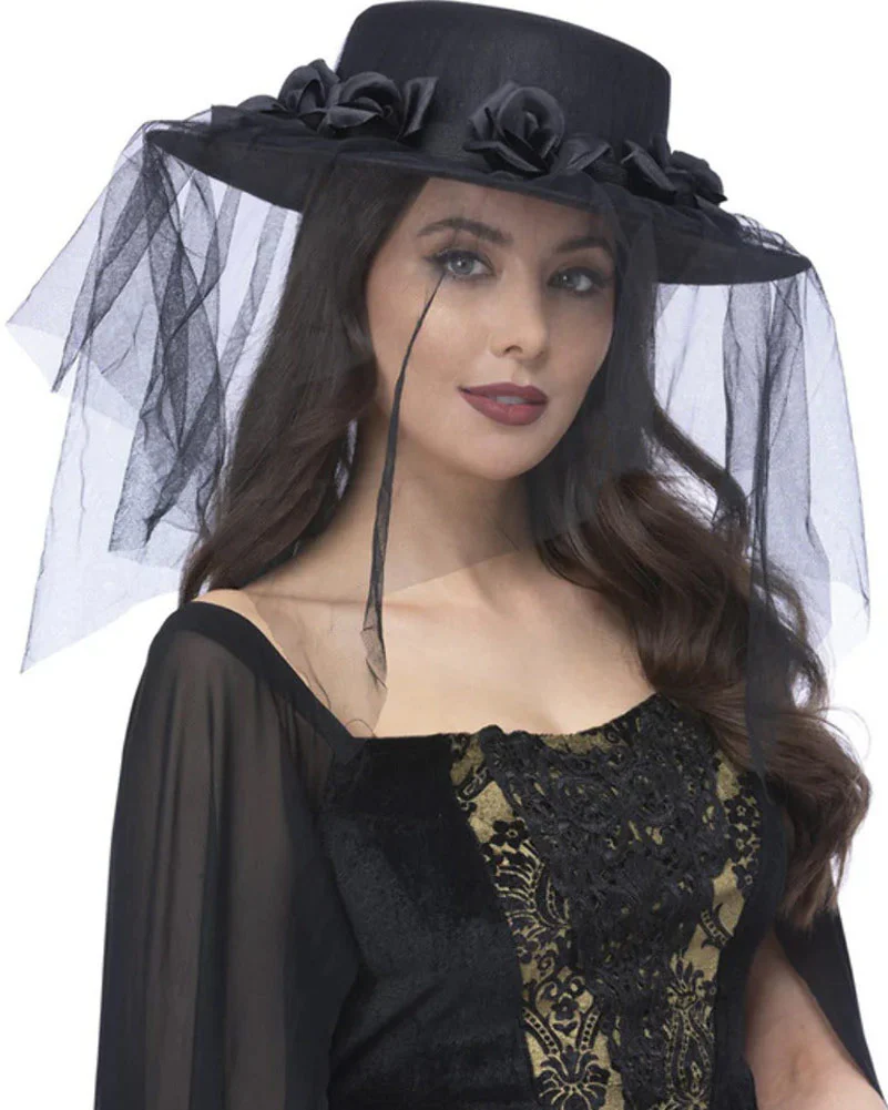 Gothic Black Widow Funeral Hat