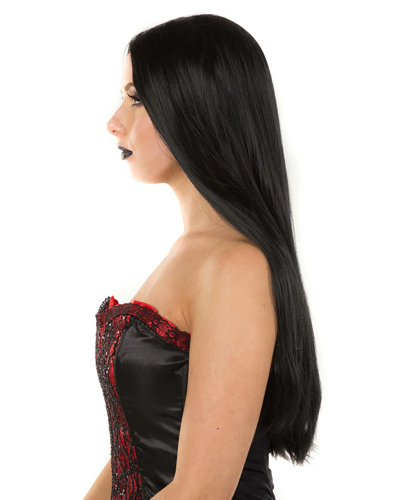 Gothic Deluxe Long Black Wig - Image 3